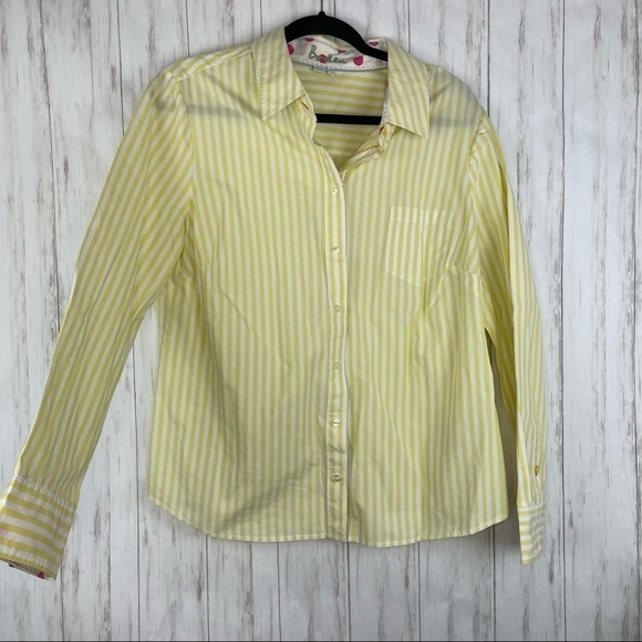 Boden Anthropologie yellow and white striped button down 14R - Picture 1 of 5